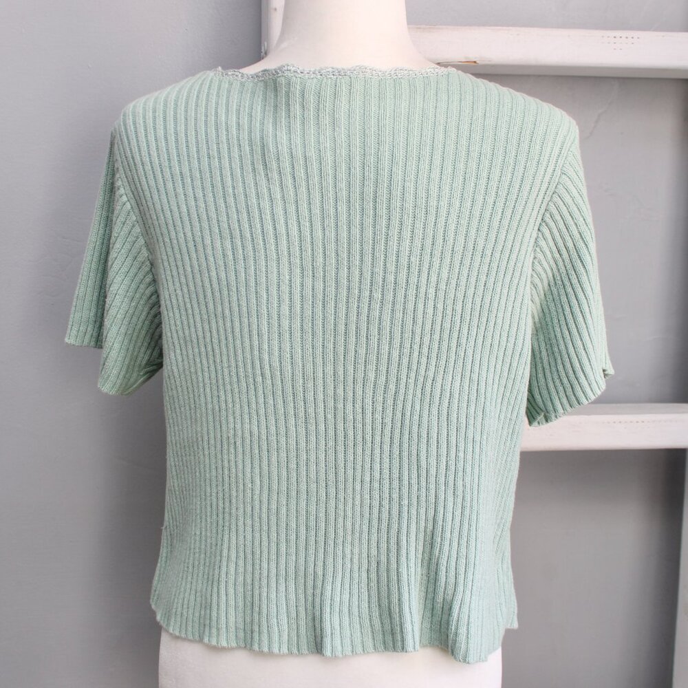 Rabbit Rabbit Rabbit Sage Green Floral Knit Short Sleeve Cardigan Size Medium/8 - Picture 2 of 7